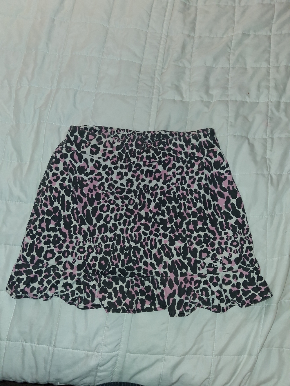 Pink and Black Leopard Print Ruffle Hem Skirt
